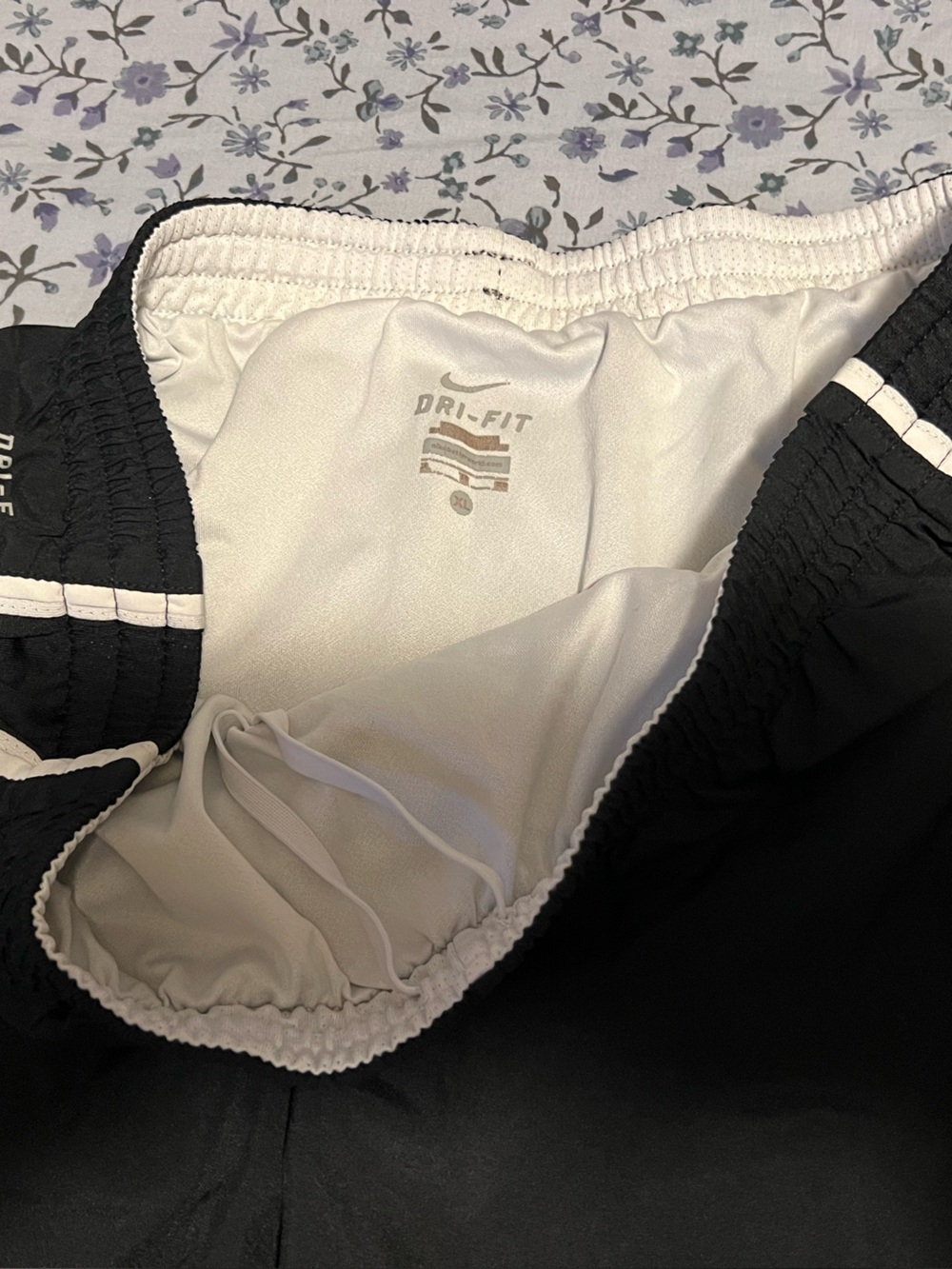 Black Nike Dri-Fit Women's Athletic Shorts with White Trim - Picture 2 of 4